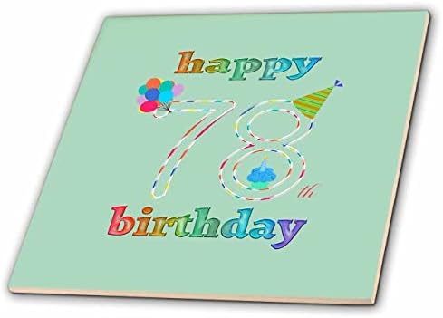 3drose sretan 78. rođendan, Cupcake sa svijećom, baloni, šešir, šareni-pločice