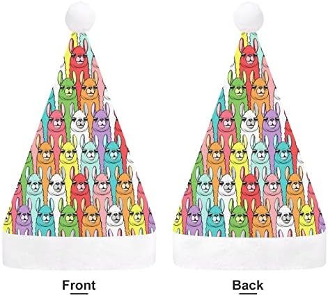 Rainbow Llamas Božićni šešir Santa Claus šeširi kratki pliš sa bijelim manžetama za muškarce žene Božić dekoracije za prazničnu zabavu