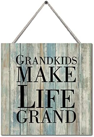 Drveni znak Poticanje ponuda Grandkids Marka Grand Vintage Teal Wood Grain Funny Wall Art Viseće Znak Plaketa sa užetom za kućno pranje