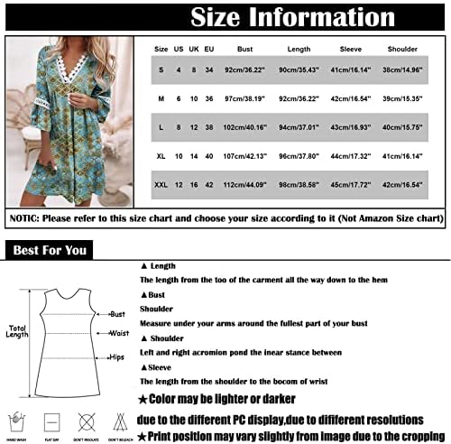 Fragarn Ženska haljina na plaži, ženskog modnog temperamenta elegantna štampana V-izrez 3/4 rukava Mini haljina