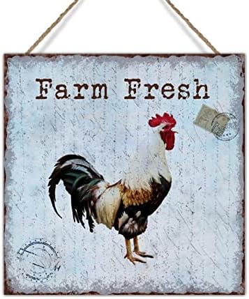 Plavi francuski stil Farm Fresh Rooster Zidni zid Decro Dekor Chicken Coop Decor Farm Rooster Wood Wood Plaque Vintage Rooster Wood