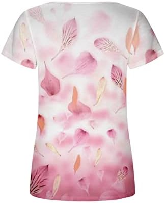 Ženski kratki rukav vrhovi cvjetni grafički labavi fit bluze Thirts Vneck scoop vrat Spandex salon pada ljetni vrhovi