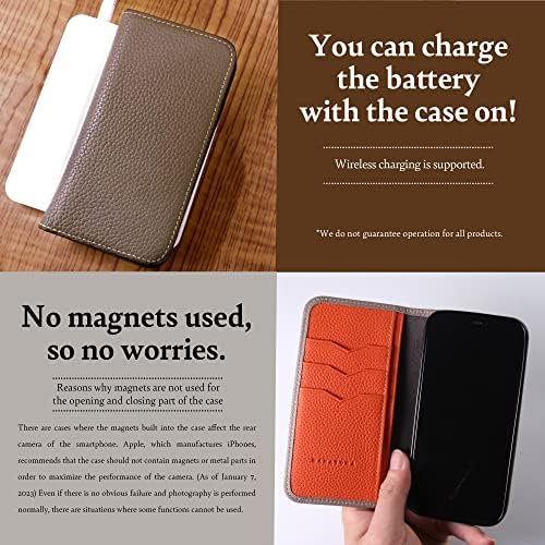 Hanatora] iPhone14 Pro Flip Case sa držačem za kartice skupite teleću kožu od prave kože Navlaka za telefon moderan tip dnevnika ručno