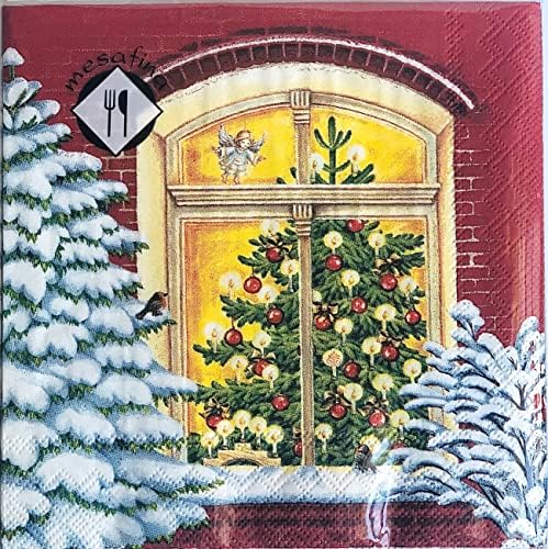 40cts 5x5 zimske kuće prikaz prozora salvete | Zimski koktel salvete | Decoupage salvete | Dekorativne papirne salvete | Zimski snijeg