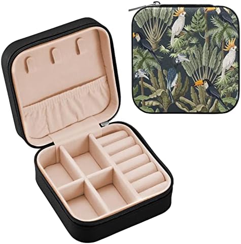 Umiriko Parrot Toucan Palm Tree Tropska životinjska uzorka Mala kutija za nakit za prijenosni nakit za prsten, privjesak, naušnice,