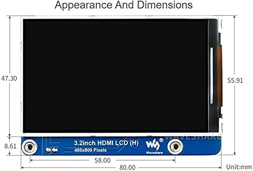 waveshare 3.2 inčni IPS LCD ekran za Raspberry Pi 4b/3b+/3B/2b/nula/nula W/nula WH i Jetson Nano i Windows 11/10/8.1/8/7, 480×800