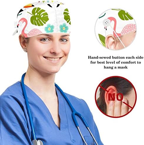 Podesive hirurške kape medicinska sestra, Radna kapa sa mašnom za kosu za žene, Kamera Parrot Flamingo Bouffant Scrub šešir