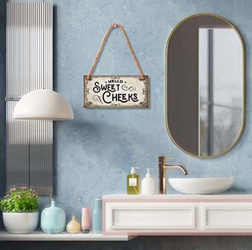 Kupatilo drveni zidni znak - Pozdrav Sweet Cheeks - kupaonica Wall Décor - Seoska kuća za toalet - 10 x 5 drveni znak i plaket sa