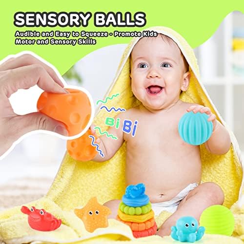 DY-GO 3 u 1 Montessori igračke za bebe, meke bebe zubačke igračke, slaganje građevinskih blokova za novorođenčad, senzorno razvodno