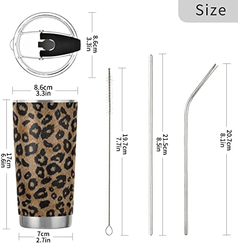 Alaza Leopard uzorak kože s poklopcima i slamkama, vakuulirani izolirani šalica od nehrđajućeg čelika za višekratnu upotrebu, putni