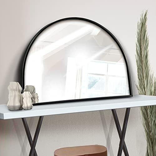WAMIRRO minimalističko crno lučno ogledalo,veliko ogledalo za kupatilo na farmi, ogledalo kamina, horizontalno široko lučno ogledalo