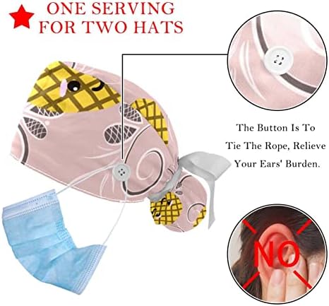 Radni šešir sa tipkama i vrpcom za žene 2 pakete, lišće Podesivi uniseks hirurški kapice
