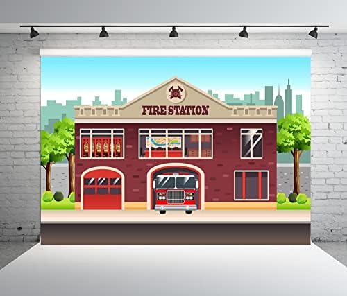 BELECO 5x3ft tkanina Cartoon City Fire Station pozadina vatrogasac Firetruck tema deca vatrogasac rođendan pozadina Firetruck Party