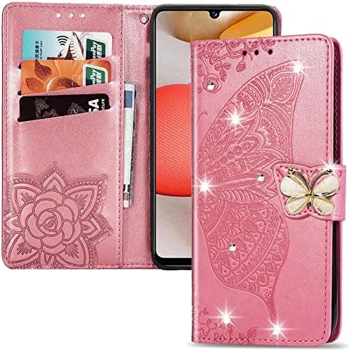 IMIRST kompatibilan sa Apple iPhone 14 Pro Max Case Glitter Bling sa postoljem za držač kartice koža Flip Wallet Case Diamond Butterfly