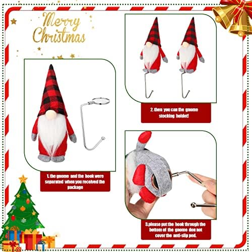 Set od 4 božićnog gnoma HOLDER GNOMES Plišani mantl stalak za stalak za božićni praznični kamin Viseće kuke Sock stalak za ukrašavanje