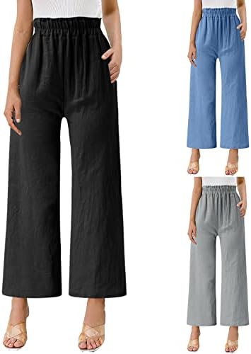Ženske elastične hlače visokog struka, pamučne posteljine Dressy casual široke noge palazzo joga pantalone udobne radne hlače sa džepovima