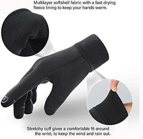 Lerway zimske tople rukavice, termo Crne tople rukavice za muškarce žene vodootporne rukavice sa ekranom osetljivim na dodir neklizajuće