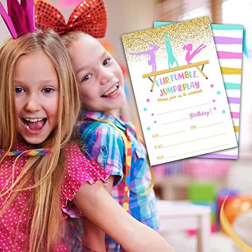 Pozivnice za rođendan sa kovertama, set 20, gimnastics rođendan Pozovite, skok Tumble & Play Rođendan Party Proslava ukras za ukrašavanje