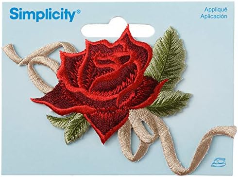 Jednostavnost Red Rose Brooch Applique odjeća za patch, 4 '' x 2,5