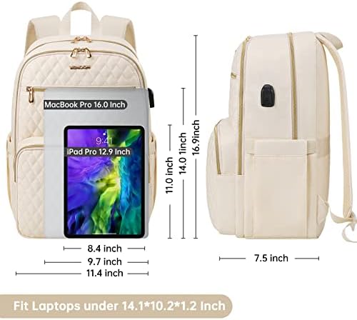 VSNOON putni ruksak za Laptop žene, torba za Laptop od 15,6 inča, radni ruksak otporan na vodu sa USB priključkom za punjenje, torbe za medicinske sestre velikog kapaciteta Ležerne dnevne torbe za Travl, Off White