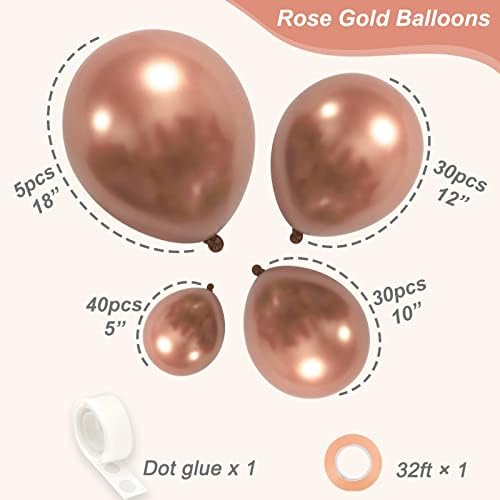 RUBFAC baloni od ružičastog zlata različitih veličina 105 kom 5/10/12/18 inčni metalni balon od ružičastog zlata Garland Kit za rođendan