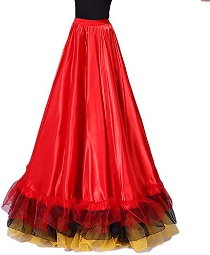 Whitewed Rucle Saten dugačka španska flamenco plesna suknja Španjolska plesna performanse kostim za žene