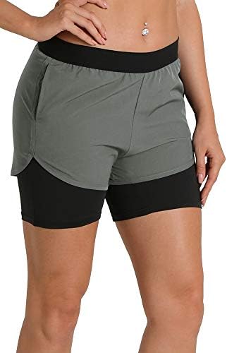 Icyzone Ženske kratke hlače sa džepovima - atletski trčanje joga vježbanje trzaja za trčanje 2-u-1