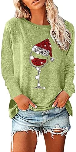 Žene dukseri za babydoll loos fit božićni džemperi casual visokog niskog pepu pulover Glitter Wine stakla grafički tee