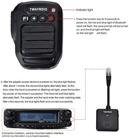 TWAYRDIO mobilni primopredajnik Bluetooth mikrofon zvučnik, Bežični mikrofon za rame Mic sa Bluetooth adapterom za Yaesu FT-7900R