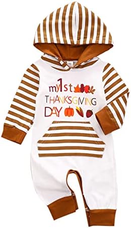 Veličina 3 Dječja odjeća Novorođena novorođenčad Dječji dječaci Striped Hood zahvalnosti Jesen zimski dugi rukav Bodysuit
