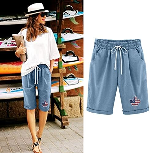 Pamučne platnene kratke hlače za žene Ležerne prilike sa labavim 4. srpnja hlače elastične kratke hlače visoke struke sa džepovima