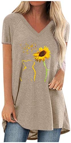 Miashui Žene trčanje majice Žene Ležerne prilike plus veličine Ispis V-izrez kratkih rukava duga majica Casual T majice za