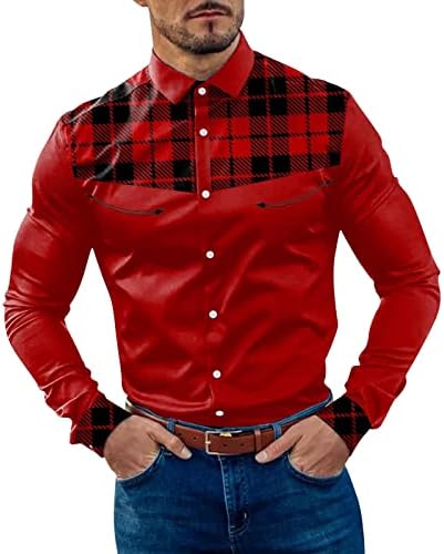 Muška majica MENS moda casual plaid patchwork color blok rever gumb manžetni dugi muškarci veličine 12