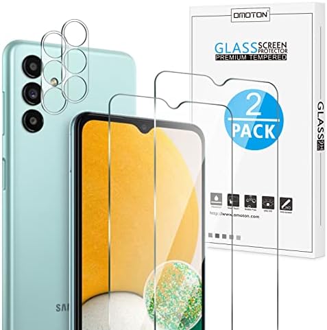 OMOTON [2+2 pakovanja] dizajniran za Samsung Galaxy A13 5G zaštitnik ekrana, 2 pakovanja Zaštita ekrana + 2 pakovanja zaštita sočiva kamere, kaljeno staklo/ 9h otpornost na tvrdoću/ogrebotine