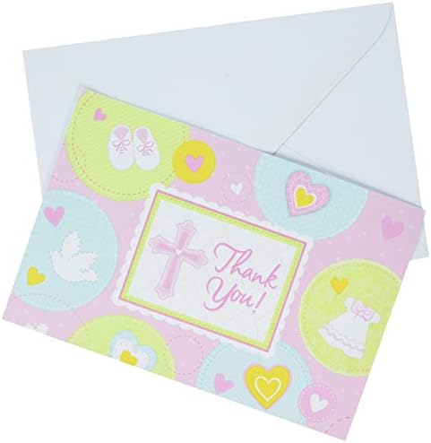 Amscan Sweet Christenking - Pink Invent & Hvala vam Pozivnica za karticu, 3 7/8 x 5 5/8, višebojni