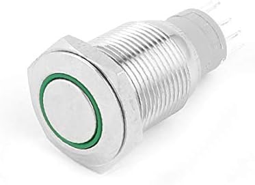 X-Dree Green Indikator LED SPDT 16mm Momentalni metalni taster za napajanje (INTERRUTTOORE A PULSANTE A LED u Metallo Con Indikatore