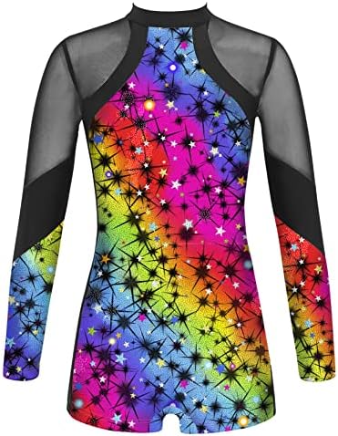 Haitryli deca devojke One Piece Sparkling Stars Dugi rukav triko za balet Dance gimnastika Unitard Biketards crna & amp;šaren 6 godina