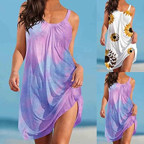 Aiouios ženska 2023 ljetna casual bez rukava na plaži bez rukava sandress crewneck tie-obojen midi haljinama poklon za žene