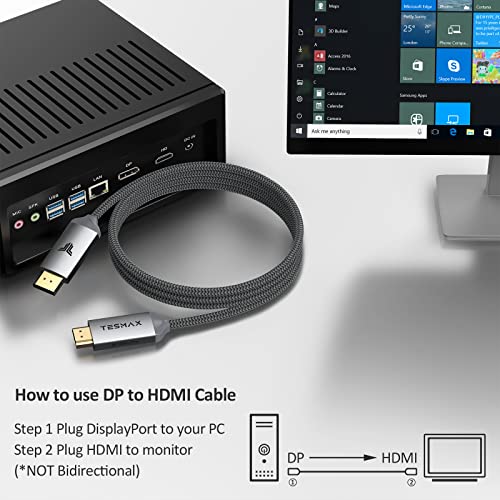 Tesmax DisplayPort do HDMI kabla, DP do HDMI jednosmjerni 4K UHD kabel, kompatibilan sa monitor projektorom Desktop GPU AMD Nvidia