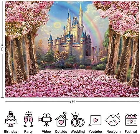 Yorida Castle tkanina pozadina 7X5ft, Spring Pink Sakura Cherry cvjetna pozadina za fotografiju za djevojčicu princezu, dječiji tuš