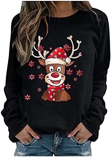 Sinzelimin ženska dukserica modna božićna štampana majica s dugim rukavima, majica za bluzu od pulover TUNIC TUNIC TUNIC