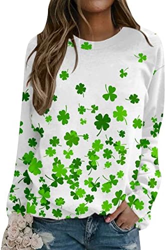 EFOFEI Womens St. Patricks Dan Shamrock Dukserica Irska djetelina Grafički vrhovi prevelika majica s dugim rukavima