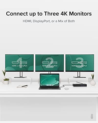 Priključna stanica 12-u-1 USB C Trostruki Monitor, Trostruki 4k displeji sa 3x HDMI ili 3x DisplayPort, kompatibilni sa Mac, Windows,