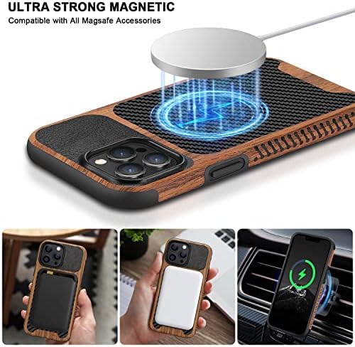 Tendlin magnetska futrola kompatibilna sa iPhoneom 13 pro max Case Wood Wood zrna sa karbonskim vlaknima Dizajn kože Hybrid Slim Case