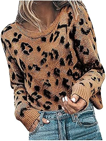 YMOSRH Ženski kardigani casual labavi pleteni oblik zvijezde ispis dugih rukava V-izrez džemper bluza za bluze