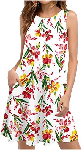 Ležerne haljine za žene 2023 cvjetni Print Boho sarafan s džepovima midi haljina bez rukava labave haljine na plaži