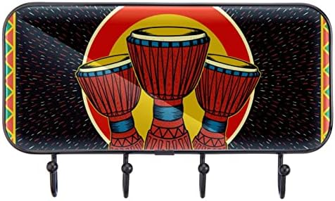 Afrička glazba Djembe Print kaput nosač zida, ulazni nosač kaputa sa 4 kuka za kaput kaputi za ručnik torbica ogrtači kupaonica ulaznica