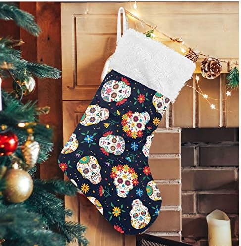 Alaza Božićne čarape cvjetne lubanje Classic Personalizirano Veliko uređenje skladišta za obiteljski odmor Sezona Party Decor 1 Pack,