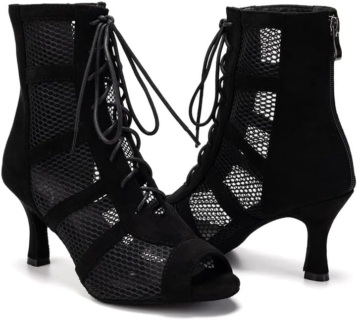 AoQunfs ženski peep toe latino plesne čizme salsa ballroom čipke zaklesne cipele za gledanje, model L446