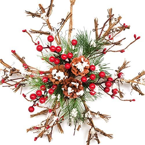Bibelot Prirodni rattan snježni pahuljivi viseći božićni ukrasi sa crvenim bobicom Pinecones zimska seoska kuća rustikalni dekor za